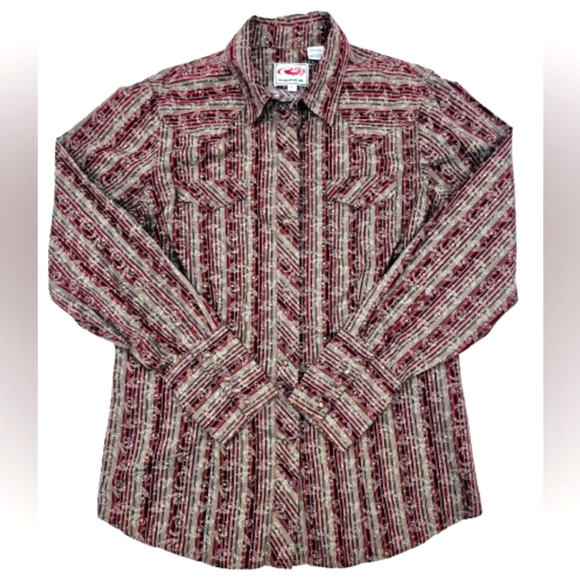 ROPER Western Pearl Snap Cotton Shirt Red Burgandy - Picture 9 of 9